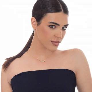 Oxzen ασημένιο κολιέ, καρδιές στη σειρά με λευκά ζιργκόν