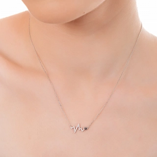 Oxzen ασημένιο κολιέ καρδιογράφημα