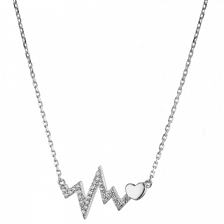 Oxzen ασημένιο κολιέ καρδιογράφημα