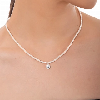 Oxzen ασημένιο κολιέ πέρλα 3mm με τελείωμα στρογγυλό ζιργκόν