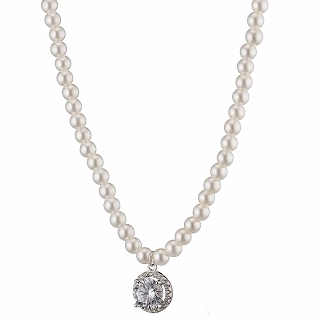 Oxzen ασημένιο κολιέ πέρλα 3mm με τελείωμα στρογγυλό ζιργκόν