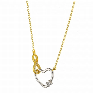 Oxzen ασημένιο κολιέ καρδιά με άπειρο και ζιργκόν