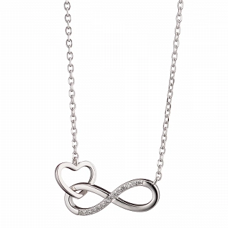 Oxzen ασημένιο κολιέ καρδιά με άπειρο και λευκά ζιργκόν