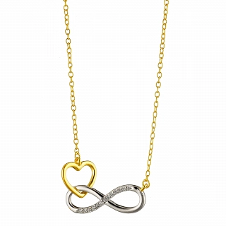 Oxzen ασημένιο κολιέ καρδιά με άπειρο και λευκά ζιργκόν