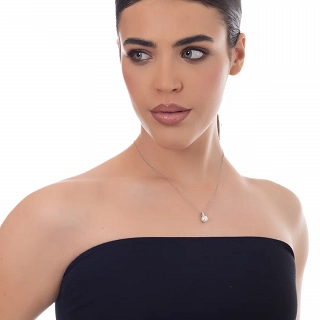 Oxzen ασημένιο κολιέ με πέρλα και ζιργκόν