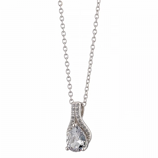 Oxzen ασημένιο κολιέ δάκρυ με λευκά ζιργκόν