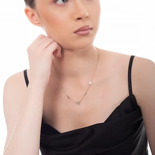 Oxzen ασημένιο κολιέ μαργαρίτες με φίλντισι