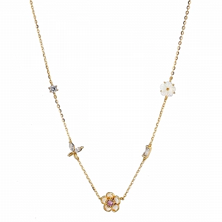 Oxzen ασημένιο κολιέ μαργαρίτες με φίλντισι