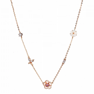 Oxzen ασημένιο κολιέ μαργαρίτες με φίλντισι