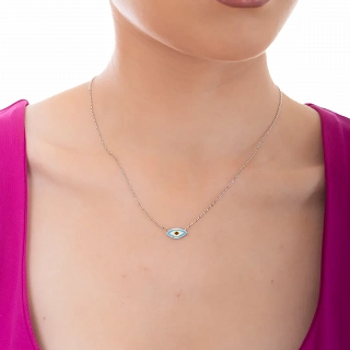 Oxzen ασημένιο κολιέ ματάκι γαλάζιο