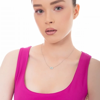 Oxzen ασημένιο κολιέ ματάκι γαλάζιο