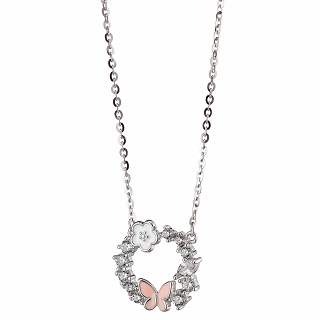Oxzen ασημένιο κολιέ στεφανάκι με πεταλούδα