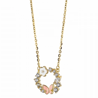 Oxzen ασημένιο κολιέ στεφανάκι με πεταλούδα