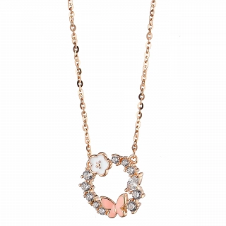 Oxzen ασημένιο κολιέ στεφανάκι με πεταλούδα