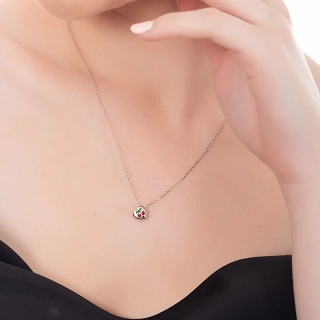 Oxzen ασημένιο κολιέ, καρδούλα μικρή με φίλντισι διπλής όψης