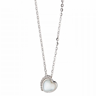 Oxzen ασημένιο κολιέ, καρδούλα μικρή με φίλντισι διπλής όψης