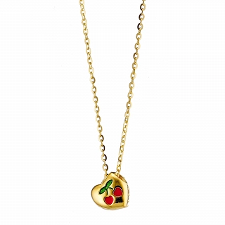 Oxzen ασημένιο κολιέ, καρδούλα μικρή με φίλντισι διπλής όψης