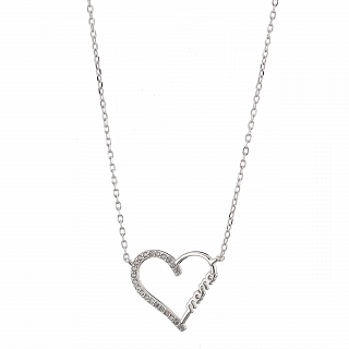 Oxzen κολιέ ασημένιο, καρδιά με mama