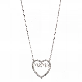 Oxzen κολιέ ασημένιο, καρδιά με MAMA
