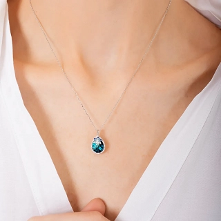 Oxzen ασημένιο κολιέ με πέτρα blue topaz