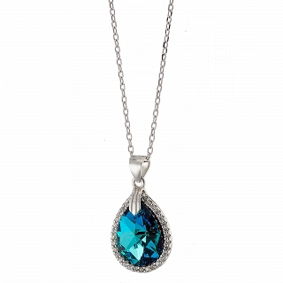 Oxzen ασημένιο κολιέ με πέτρα blue topaz