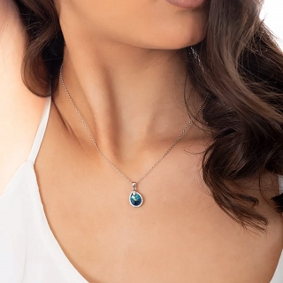 Oxzen ασημένιο κολιέ με πέτρα blue topaz