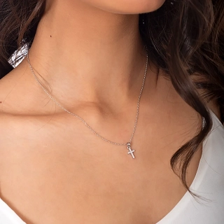 Oxzen ασημένιος σταυρός μικρός με λευκά ζιργκόν