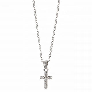 Oxzen ασημένιος σταυρός μικρός με λευκά ζιργκόν
