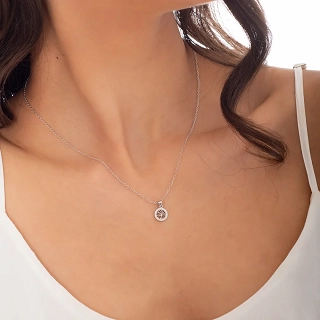 Oxzen ασημένιο κολιέ δέντρο ζωής μικρό με λευκά ζιργκόν