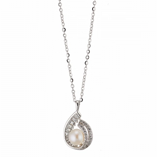 Oxzen ασημένιο κολιέ με πέρλα