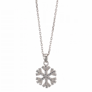 Oxzen ασημένιο κολιέ χιονονιφάδα με ζιργκόν