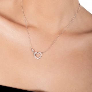 Oxzen ασημένιο κολιέ καρδιά με άπειρο και λευκά ζιργκόν