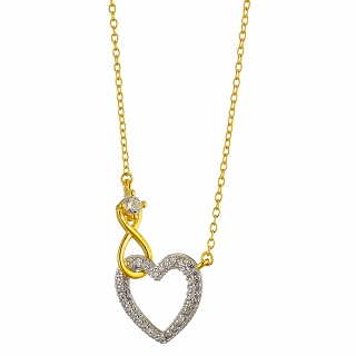 Oxzen ασημένιο κολιέ καρδιά με άπειρο και λευκά ζιργκόν