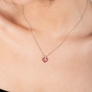 Oxzen ασημένιο κολιέ καρδιά με σμάλτο και ζιργκόν