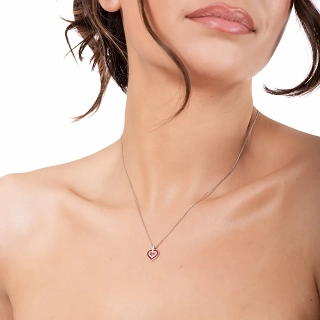 Oxzen ασημένιο κολιέ καρδιά με σμάλτο και ζιργκόν