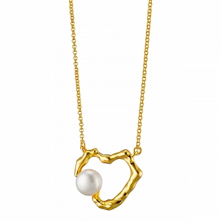 Oxzen χειροπόιητο γυναικείο κολιέ ασημένιο καρδιά με πέρλα