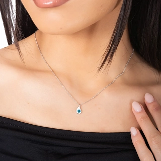 Oxzen γυναικείο κολιέ ασημένιο με μικρό λευκό ματάκι