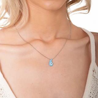 Oxzen γυναικείο κολιέ σημένιο γαλάζιο ματάκι