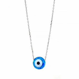 Oxzen γυναικείο κολιέ ασημένιο στρογγυλό ματάκι