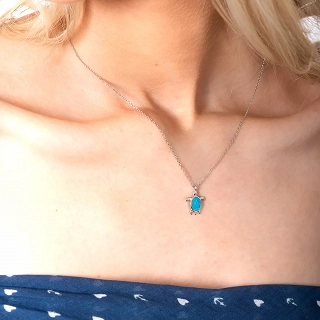 Oxzen γυναικείο κολιέ ασημένιο χελωνίτσα με οπάλιο