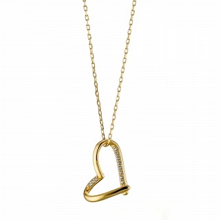 Oxzen γυναικείο κολιέ ασημένιο καρδούλα με λευκά ζιργκόν