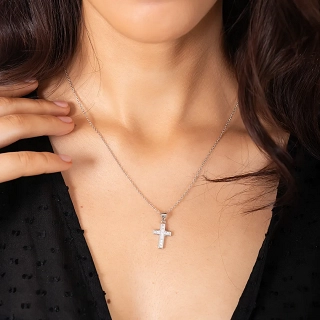 Oxzen σταυρός ασημένιος με λευκά ζιργκόν