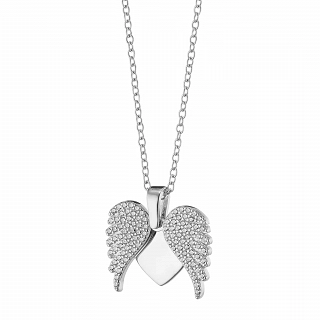 Oxzen γυναικείο κολιέ ασημένιο καρδούλα με φτερά που ανοίγουν