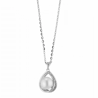 Oxzen γυναικείο κολιέ ασημένιο με πέρλα