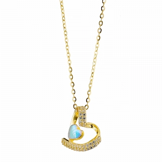 Oxzen γυναικείο κολιέ ασημένιο, καρδιά με ιριδίζον κρύσταλλο