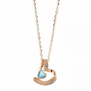 Oxzen γυναικείο κολιέ ασημένιο, καρδιά με ιριδίζον κρύσταλλο
