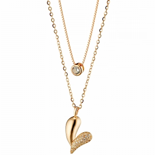 Oxzen γυναικείο κολιέ ασημένιο διπλό με καρδιά και πέτρες ζιργκόν