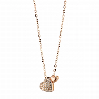 Oxzen γυναικείο κολιέ ασημένιο διπλή καρδιά