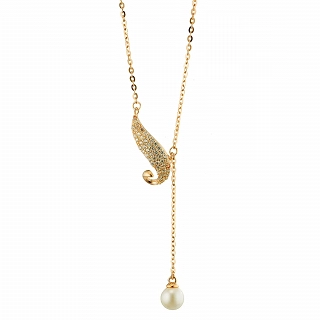 Oxzen γυναικείο κολιέ ασημένιο με πέρλα