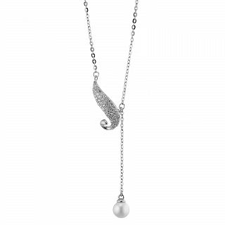 Oxzen γυναικείο κολιέ ασημένιο με πέρλα